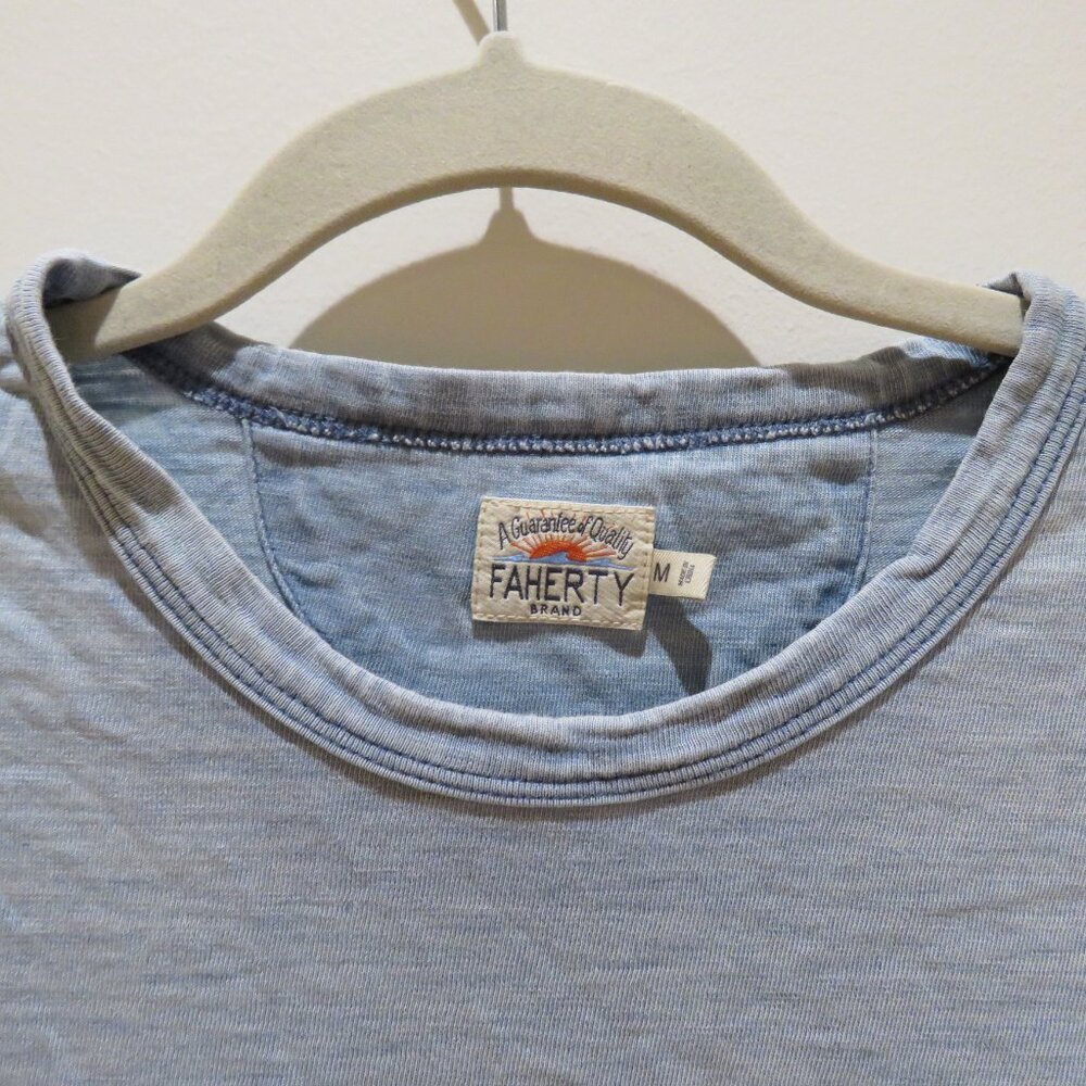 FAHERTY Surf Stripe Tee Cotton T-Shirt Sunwashed Light Blue Medium Casual Travel - Picture 5 of 14